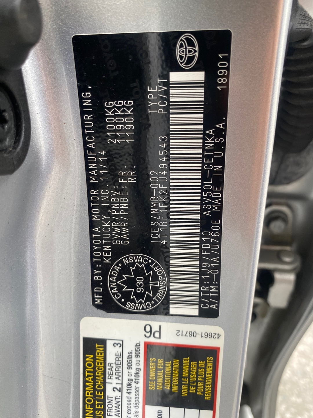 TOYOTA CAMRY 2015