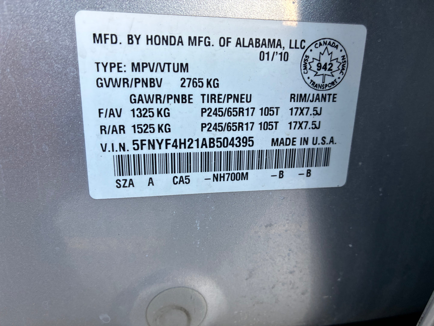 HONDA PILOT 2010