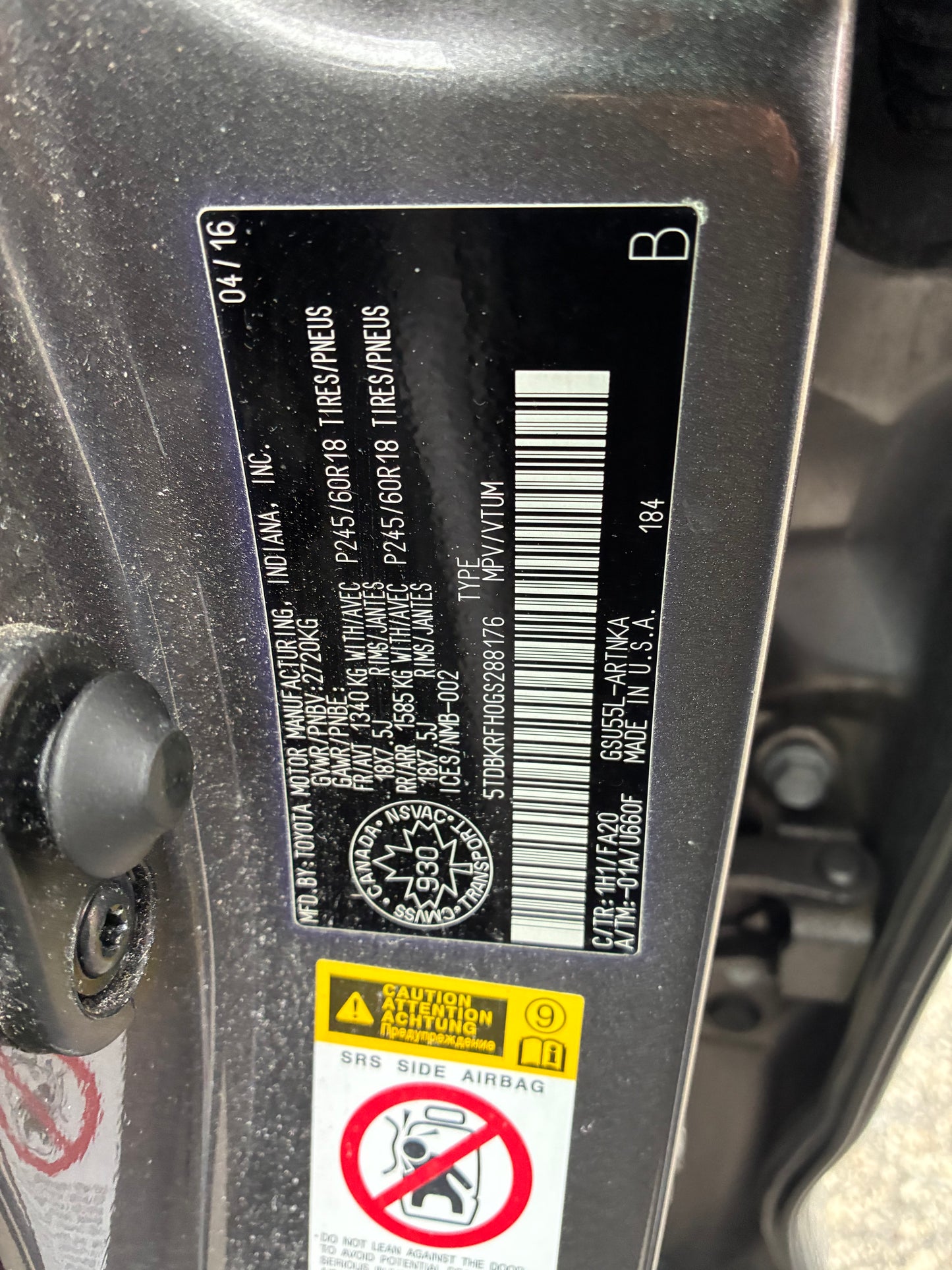 TOYOTA HIGHLANDER 2016