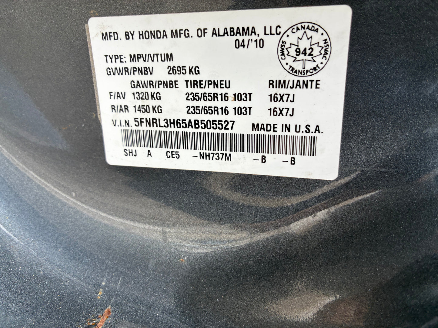HONDA ODYSSEY 2010