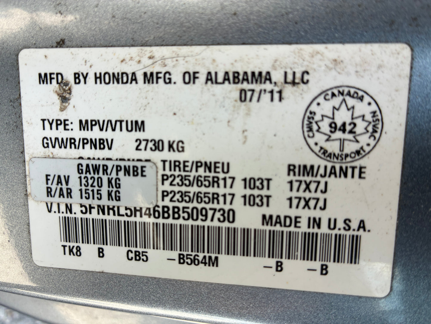 HONDA ODYSSEY 2011