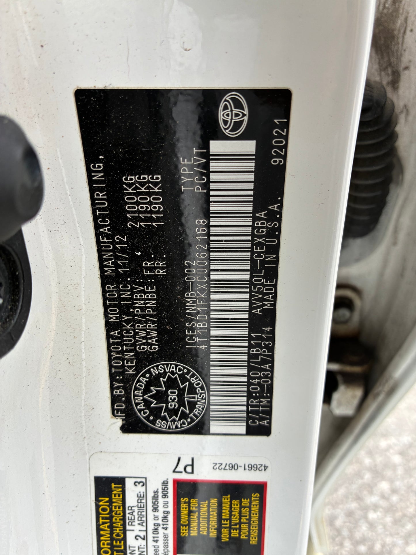 TOYOTA CAMRY 2012